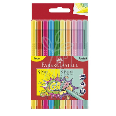 Набір фломастерів Grip Neon+Pastel, тригранні, 10 шт, Faber-Castell