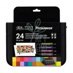 Набір маркерів двосторонніх Мікс (Brushmarker, Promarker, Neon, Metalik), 24 шт., Winsor & Newton