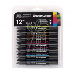 Набір маркерів перманентних двосторонніх Brushmarker, Яскраві, 12 шт., Winsor & Newton