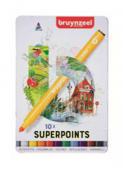 Набір фломастерів Superpoints, металева коробка, 10 шт, Bruynzeel