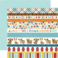 Папір для скрапбукінгу 30х30 см Bark Collection Kit/Dog Border Stripes, Echo Park