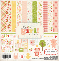 Набір паперу 30x30 см It's A Girl Collection Kit 12 листів + наклейки, Carta Bella