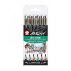 Набір лайнерів-пензлів PIGMA BRUSH BASIC, 6 кол., Sakura