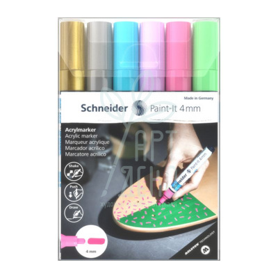 Набір маркерів акрилових Paint-it 320 Wallet Set1, 4 мм, 6 шт, Schneider 