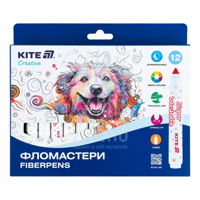 Набір фломастерів Creative Superwashable Jumbo, 12 шт, Kite 