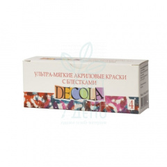 Набір фарб акрилових, ультра-м'яких, з блискітками, 4х10 мл, Decola