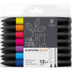 Набір маркерів перманентних двосторонніх Brushmarker, Яскраві, 12 шт., W&N