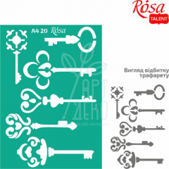 Трафарет багаторазовий самоклеючий, №20, "Ключі", А4 (21х29,7 см), ROSA Talent