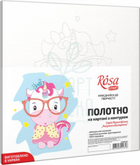 Полотно на картоні з контуром "Розумна єдиноріжка", 20х20 см, бавовна, акрил, ROSA START