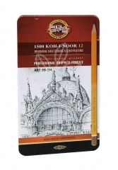 Набір олівців графітних Art 1502.ІІ, 8В-2Н, в металевій коробці,12 шт, KOH-I-NOOR