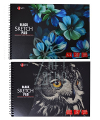 Альбом для скетчів Sketch Pad, спіраль, чорний папір, 150 г/м2, 32 л., Santi