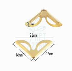 Кутик металевий декоративний, з отворами, 16х16х23 мм, золото, Китай