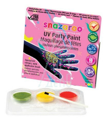 Набір фарб для аквагриму UV Party Paint, 3 кол.+пензлик, Snazaroo