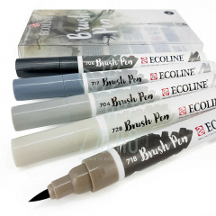 Набір пензлів-ручок Ecoline Brushpen GREY, 5 кол, Royal Talens